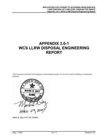 WCS LLRW DISPOSAL ENGINEERING REPORT