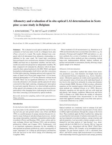 Allometry and evaluation of in situ optical LAI ... - Tree Physiology