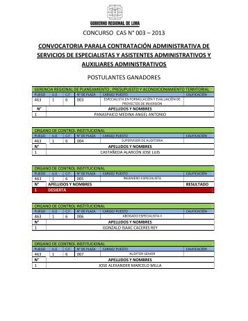 concurso cas nÂ° 003 - Gobierno Regional de Lima