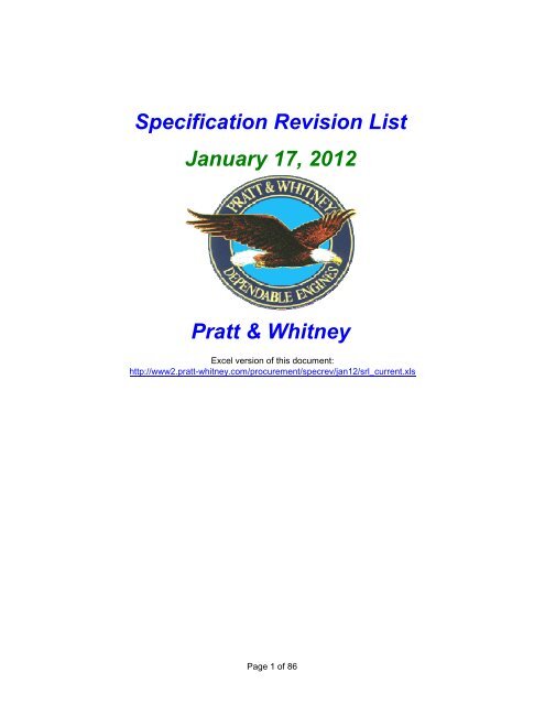 Specification Revision List January 17 2012 Pratt & Whitney