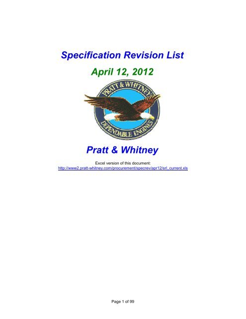 Specification Revision List April 12 2012 Pratt & Whitney