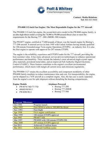 Fact Sheet - Pratt & Whitney - United Technologies