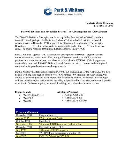 PW4000 100-Inch Fan Propulsion - Pratt & Whitney - United ...