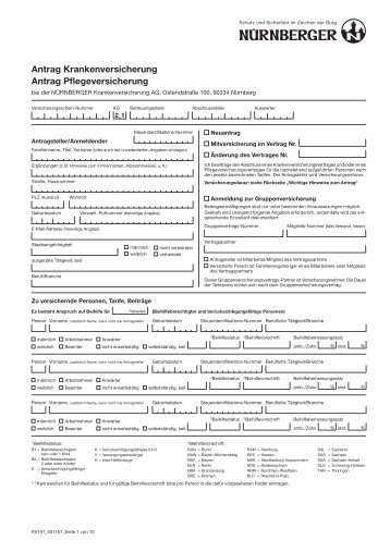 Antrag Krankenversicherung / Antrag Pflegeversicherung