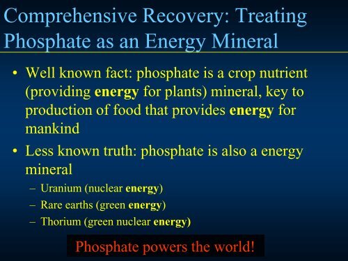 Comprehensive Recovery& Sustainable Development of Phosphate Resources