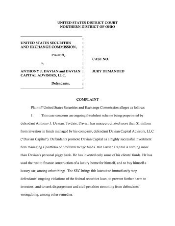 Anthony Davian SEC Complaint - Ponzi Clawbacks