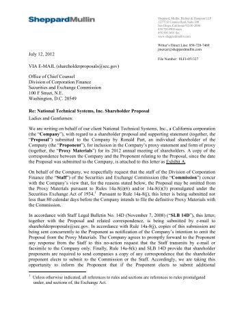 National Technical Systems, Inc.; Rule 14a-8 no-action letter