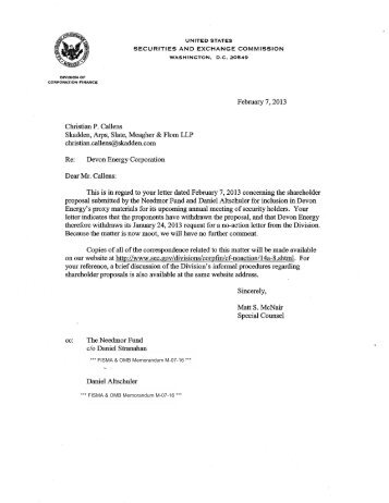 Devon Energy Corporation; Rule 14a-8 no-action letter