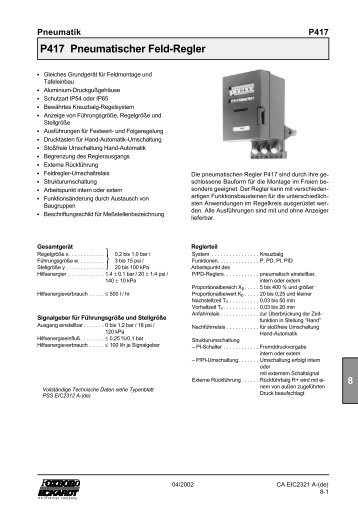 8 P417 Pneumatischer Feld-Regler - FOXBORO ECKARDT GmbH