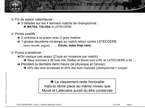 FOOT ENTREPRISE - TOAC II Bilan Saison 2008 - 2009