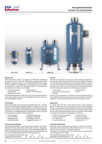 Flüssigkeitsabscheider Suction Line Accumulators - ESK Schultze