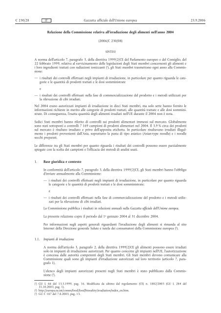 Relazione della Commissione relativa all'irradiazione degli alimenti ...