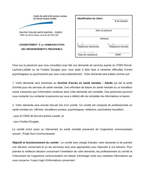 Consentement Ã  la communication des renseignements personnels