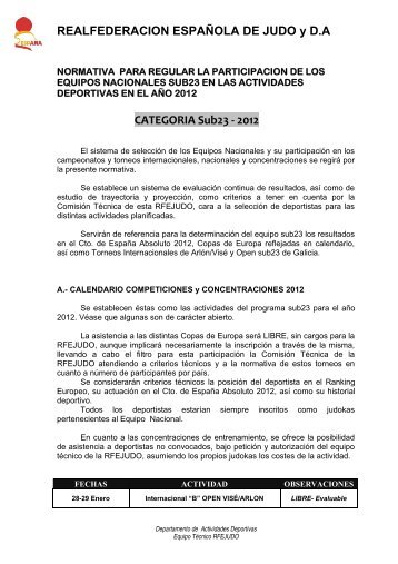 REALFEDERACION ESPAÑOLA DE JUDO y D.A CATEGORIA Sub23 ‐ 2012