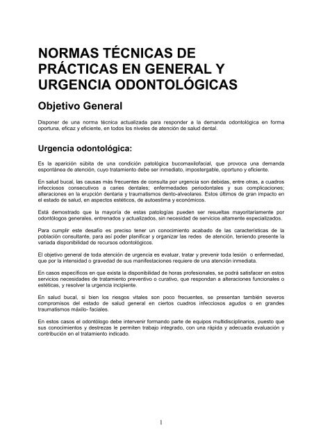 NORMAS TÉCNICAS DE PRÁCTICAS EN GENERAL Y URGENCIA ODONTOLÓGICAS
