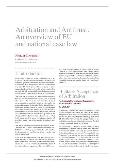 Arbitration and Antitrust An overview of EU and national case law