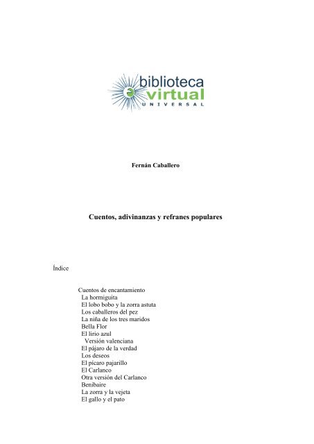 Cuentos, adivinanzas y refranes populares - Biblioteca Virtual ...