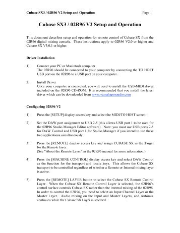 Cubase SX3 / 02R96 V2 Setup and Operation