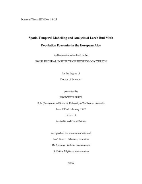 Spatio-Temporal Modelling and Analysis of Larch Bud Moth ...