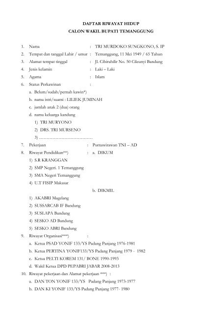 DAFTAR RIWAYAT HIDUP CALON WAKIL BUPATI TEMANGGUNG ...