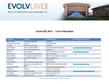 EvolvLIVE 2013 - List of Attendees