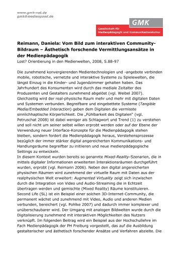 Reimann, Daniela: Vom Bild zum interaktiven Community ... - GMK