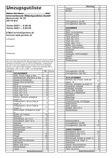 Umzugsgutliste - Oskar Gerdsen Möbelspedition GmbH