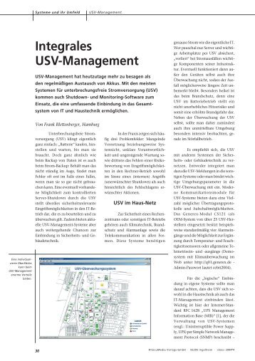 Integrales USV-Management - Generex GmbH