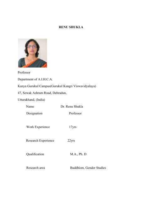 Dr. Renu Shukla Gurukula Kangri Vishwavidyalaya Haridwar