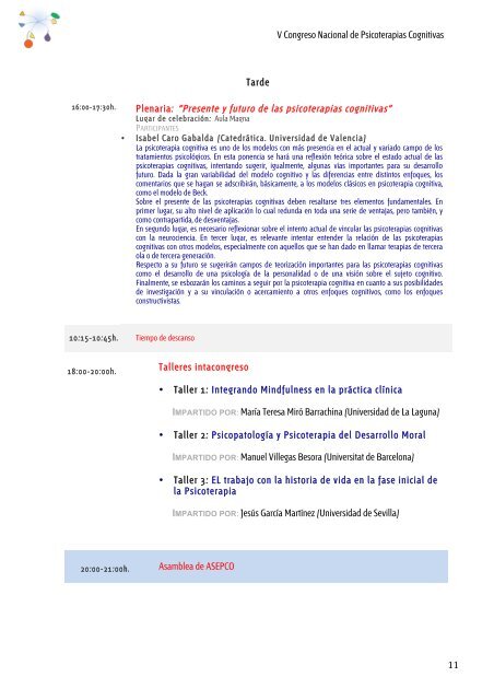 V Congreso Nacional de Psicoterapias Cognitivas PROGRAMA Y LIBRO DE RESÚMENES