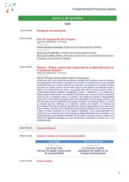 V Congreso Nacional de Psicoterapias Cognitivas PROGRAMA Y LIBRO DE RESÚMENES