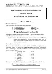 CONCOURS COMMUN 2004 ENONCE SUJET Usage de la calculatrice interdit