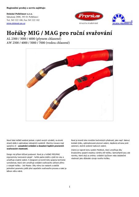 Hořáky MIG / MAG pro ruční svařování