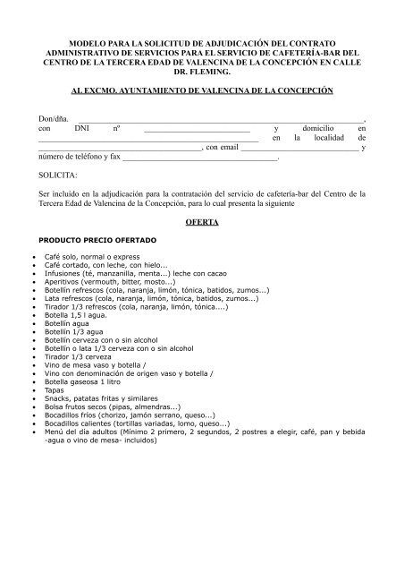 modelo para la solicitud de adjudicaciÃ³n del contrato administrativo ...