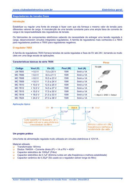 reguladores fixos - Clube da EletrÃ´nica