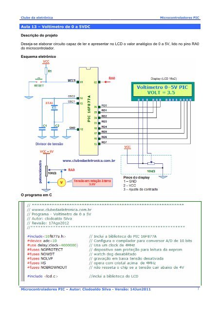 Aula 13 - VoltÃ­metro 0 a 5V - Clube da EletrÃ´nica