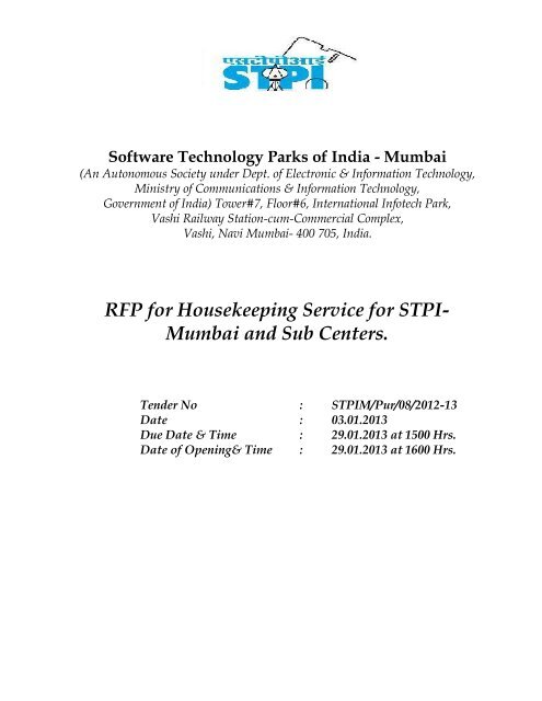 RFP for Housekeeping Service for STPI- Mumbai and Sub Centers