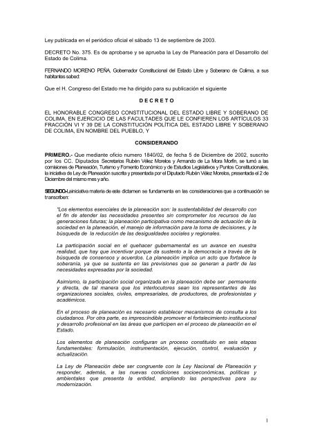 Ley de PlaneaciÃ³n para el Desarrollo del Estado de Colima