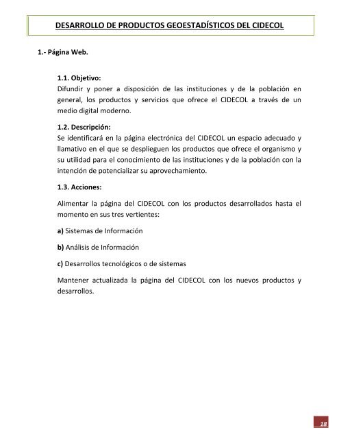 DESARROLLO DEL CIDECOL DE PRODUCTOS GEOESTADÍSTICOS