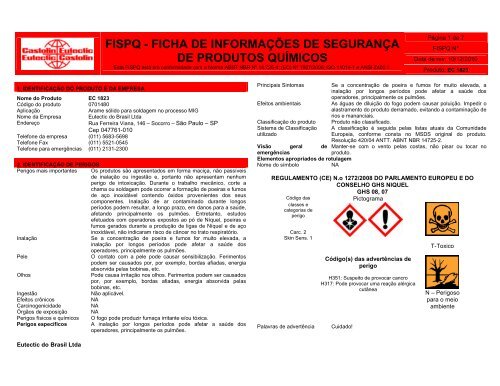 Ficha de Informações de Segurança de Produto Químico: em