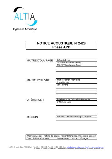 NOTICE ACOUSTIQUE N°2428 Phase APD