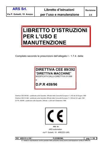 LIBRETTO D’ISTRUZIONI PER L’USO E MANUTENZIONE