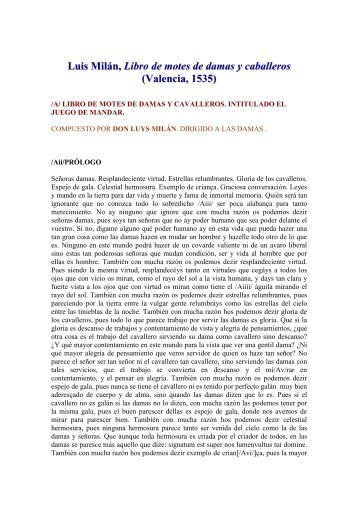 Luis Milán, Libro de motes de damas y caballeros - Revista literaria ...