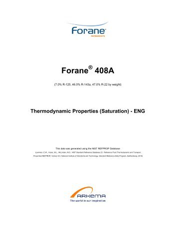 Thermodynamic properties - Forane® refrigerants and R-22 retrofits