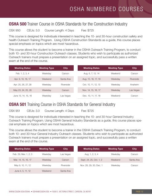2016 CSUDH OSHA Course Catalog