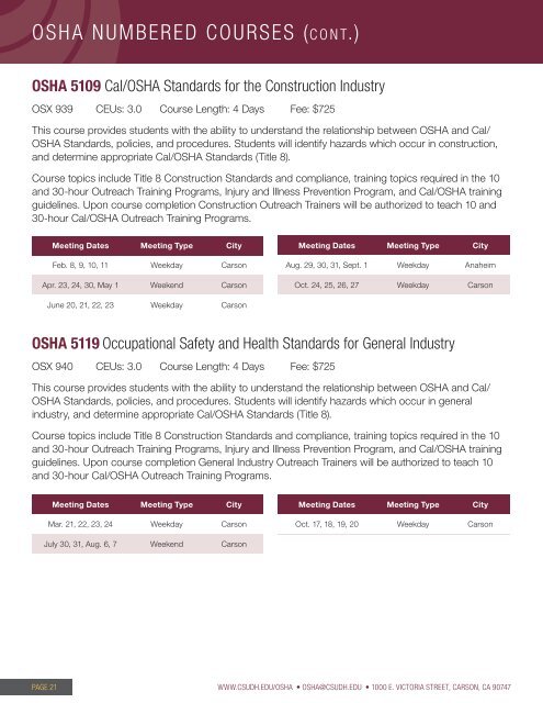 2016 CSUDH OSHA Course Catalog