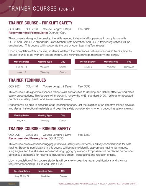 2016 CSUDH OSHA Course Catalog