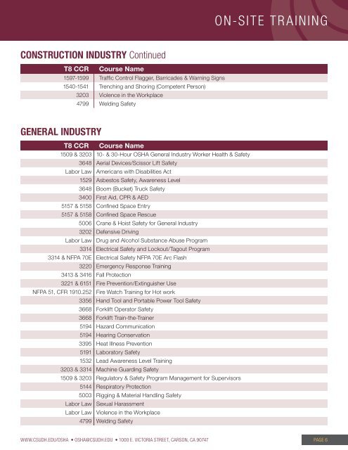 2016 CSUDH OSHA Course Catalog