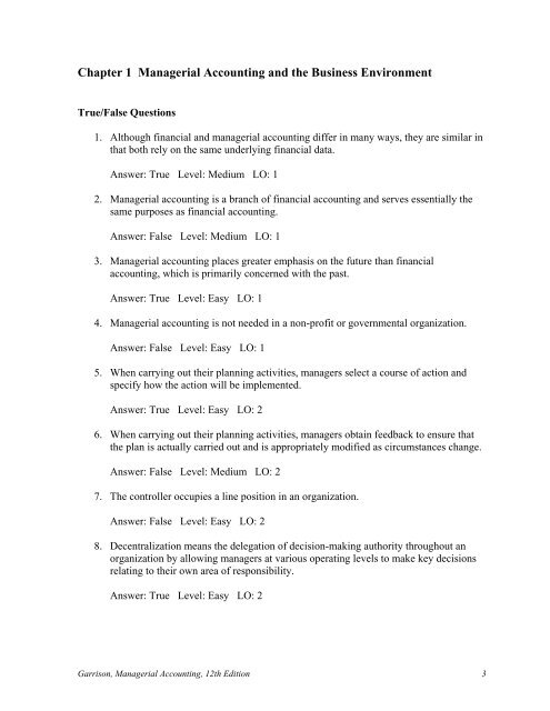 Chapter 1 Managerial Accounting and the Business Environment