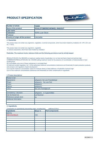 PRODUCT-SPEZIFICATION - Bischofberger AG